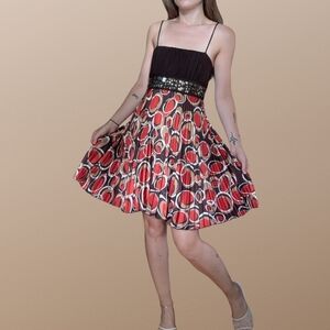 Y2K Vintage Taboo Retro Style Pleated Satin Mini Dress Orange & Brown M